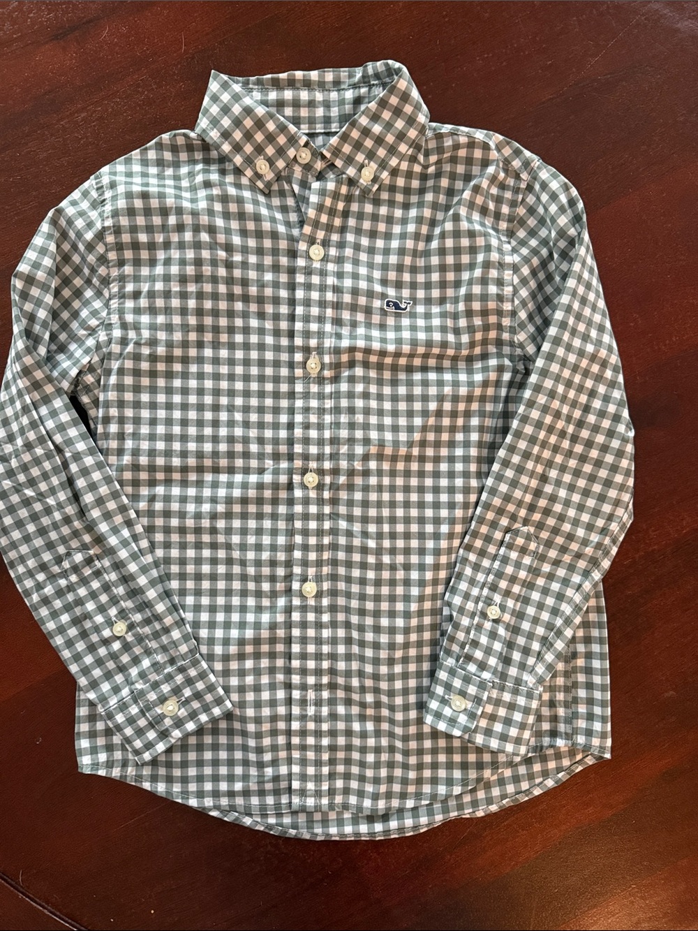 Vineyard Vines Green and White Gingham Button-Down Shirt kids